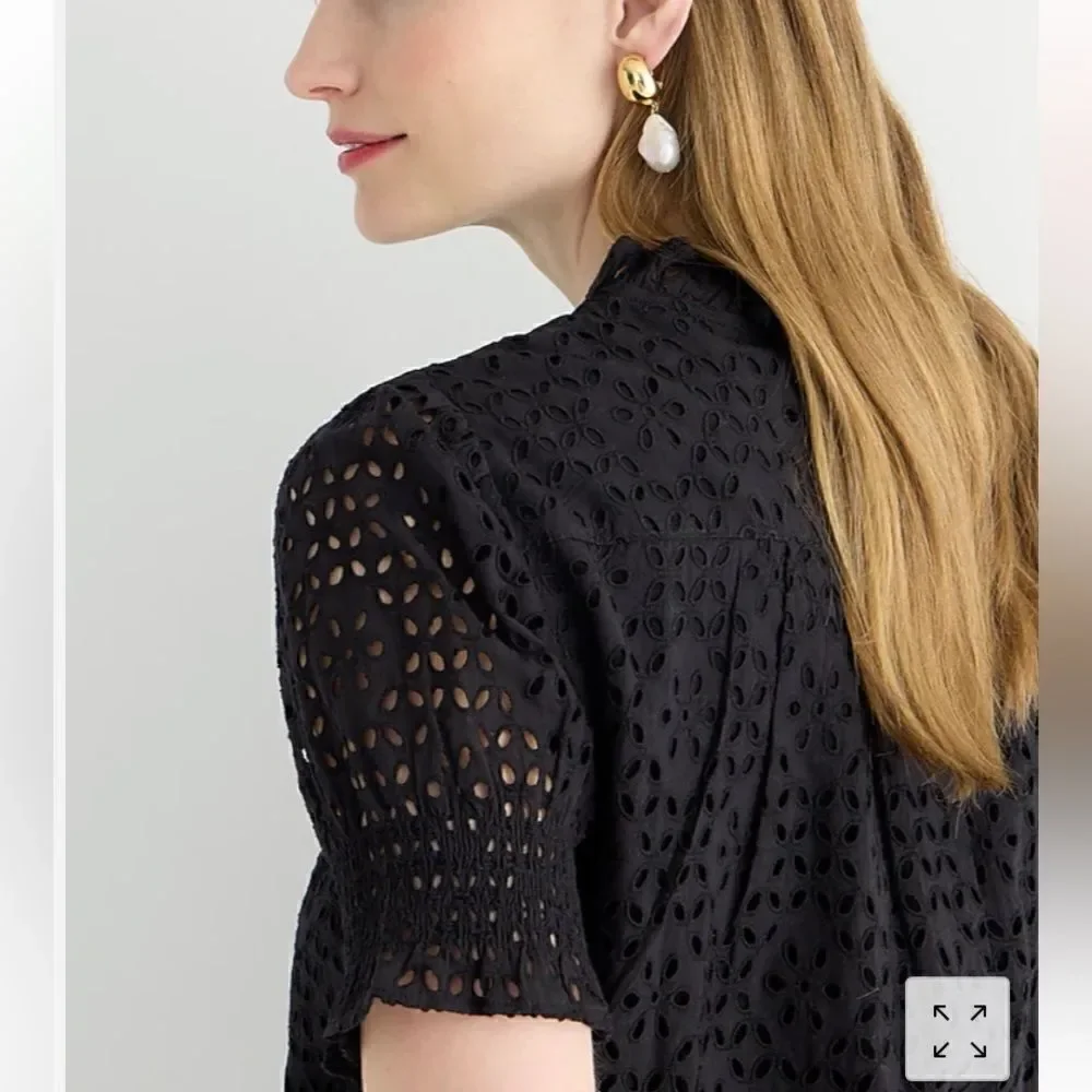 J. Crew Smocked puff-sleeve top in eyelet*
